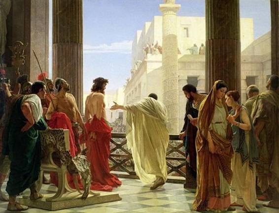 Ecco Homo (Behold, the Man) by Antonio Ciseri shows Pontius Pilot presenting Jesus to the masses. (Public Domain)